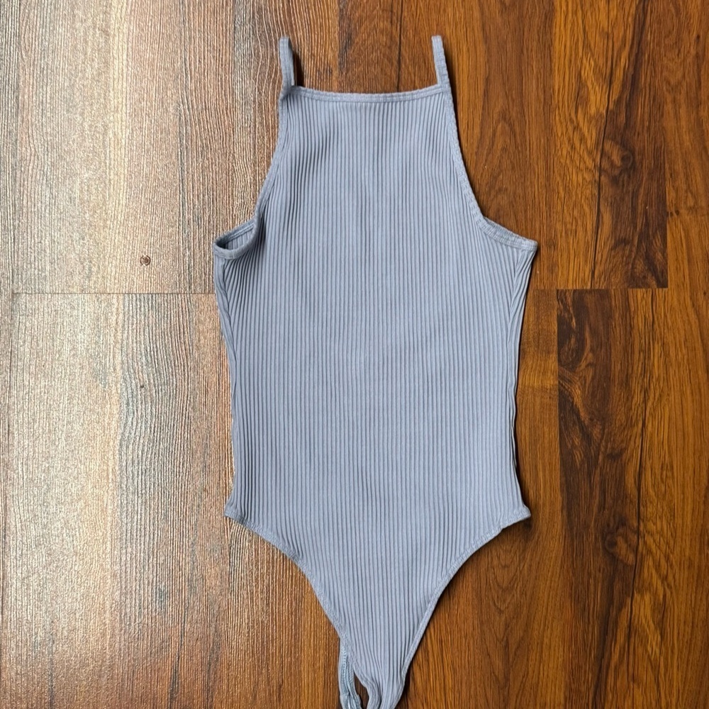 Wilfred Ribbed Knit Bodysuit Light Grey Lilac Small
